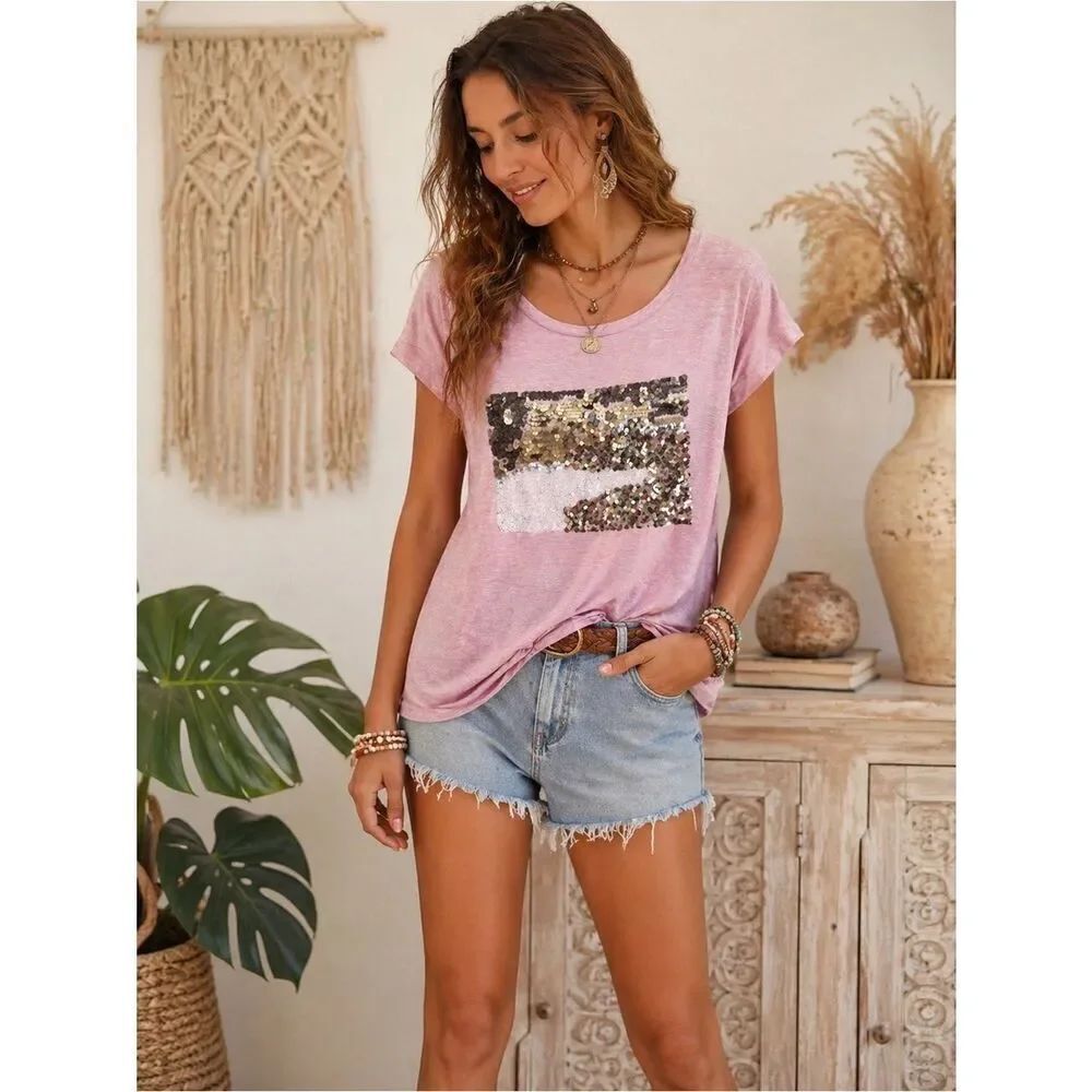 Jane and Delancey Light Pink Sequin Tee